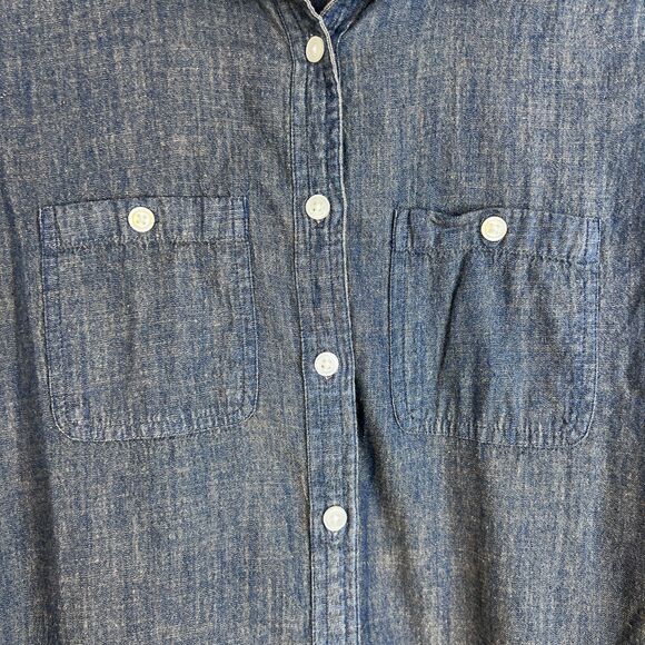 Ann Taylor Loft Softened Chambray Button Front Shirt 100% Cotton Size Medium - Picture 4 of 8